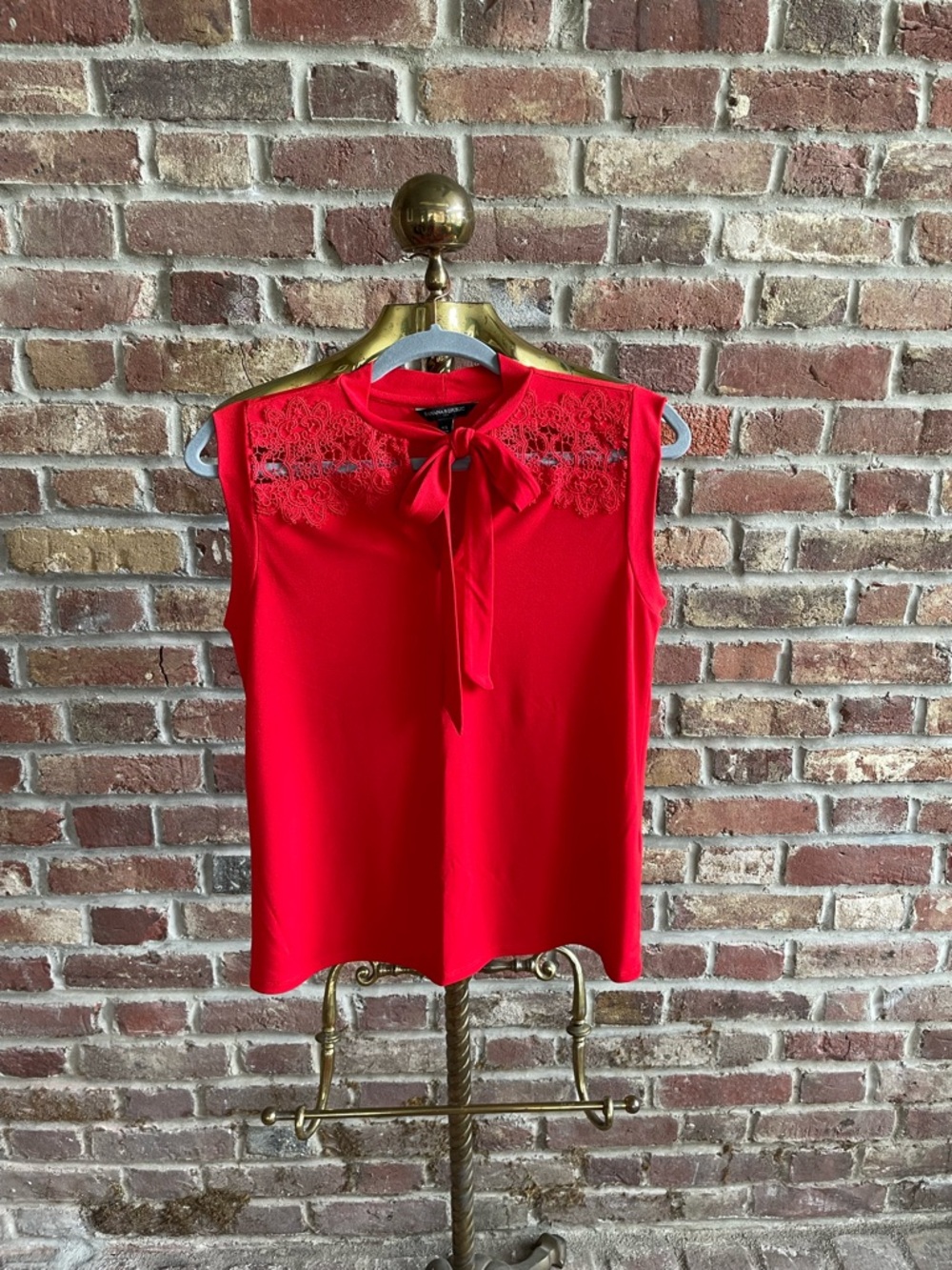 Banana Republic Bright Red Sleeveless Bow-Tie Lace Yoke Top